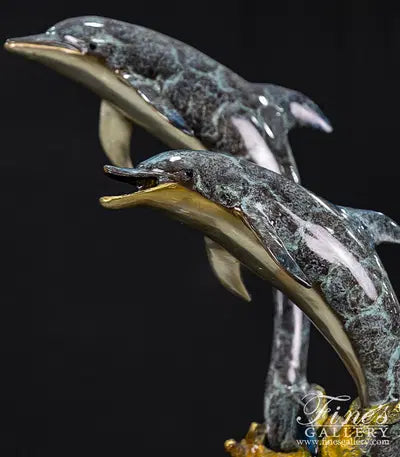 Twin Dolphin Bronze Statue
