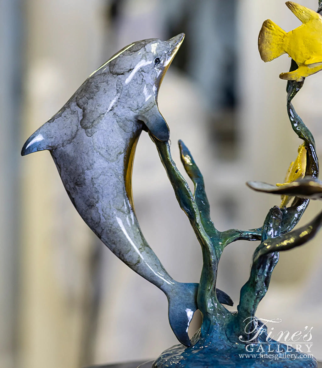 Enamel Bronze Statue - Dolphin, Sea Turtle, Tropical Fish and Stingray Table Decor