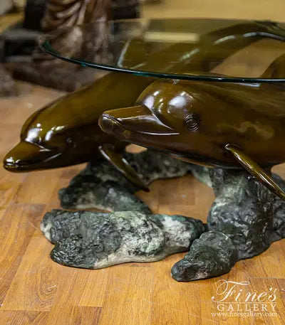 Vintage Bronze Dolphins Coffee Table