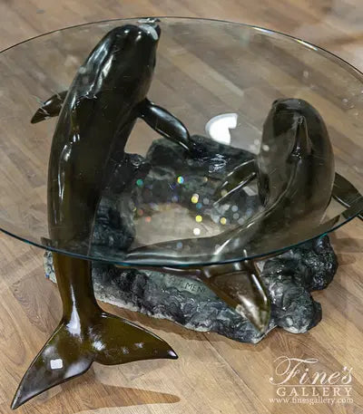 Vintage Bronze Dolphins Coffee Table