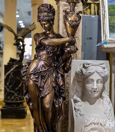 Life Size Bronze Figural Candelabra Pair