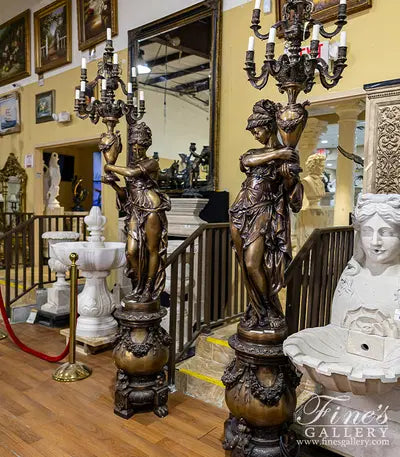 Life Size Bronze Figural Candelabra Pair