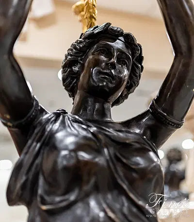 Stunning Life Size Candelabra Statue Pair with Gold Gild Chandelier