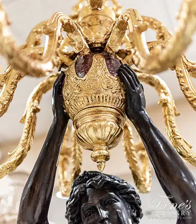 Stunning Life Size Candelabra Statue Pair with Gold Gild Chandelier