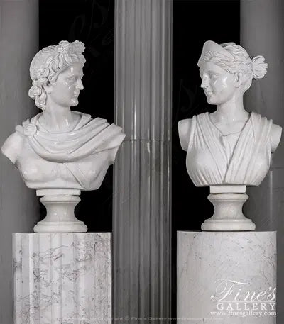 Apollo and Dianna Marble Bust Pair