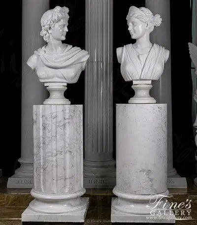 Apollo and Dianna Marble Bust Pair