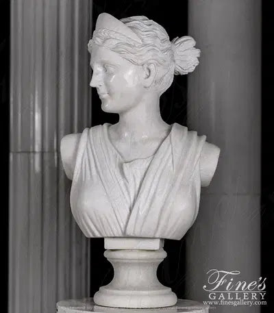 Apollo and Dianna Marble Bust Pair