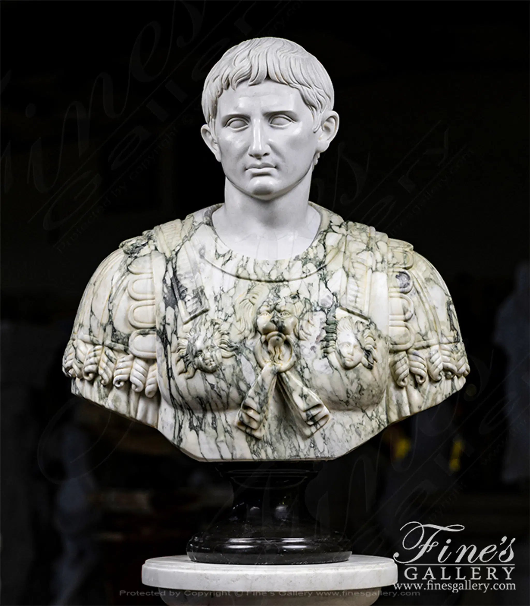 Augustus of Primaporta Bust in Statuary and Arabascato Marble