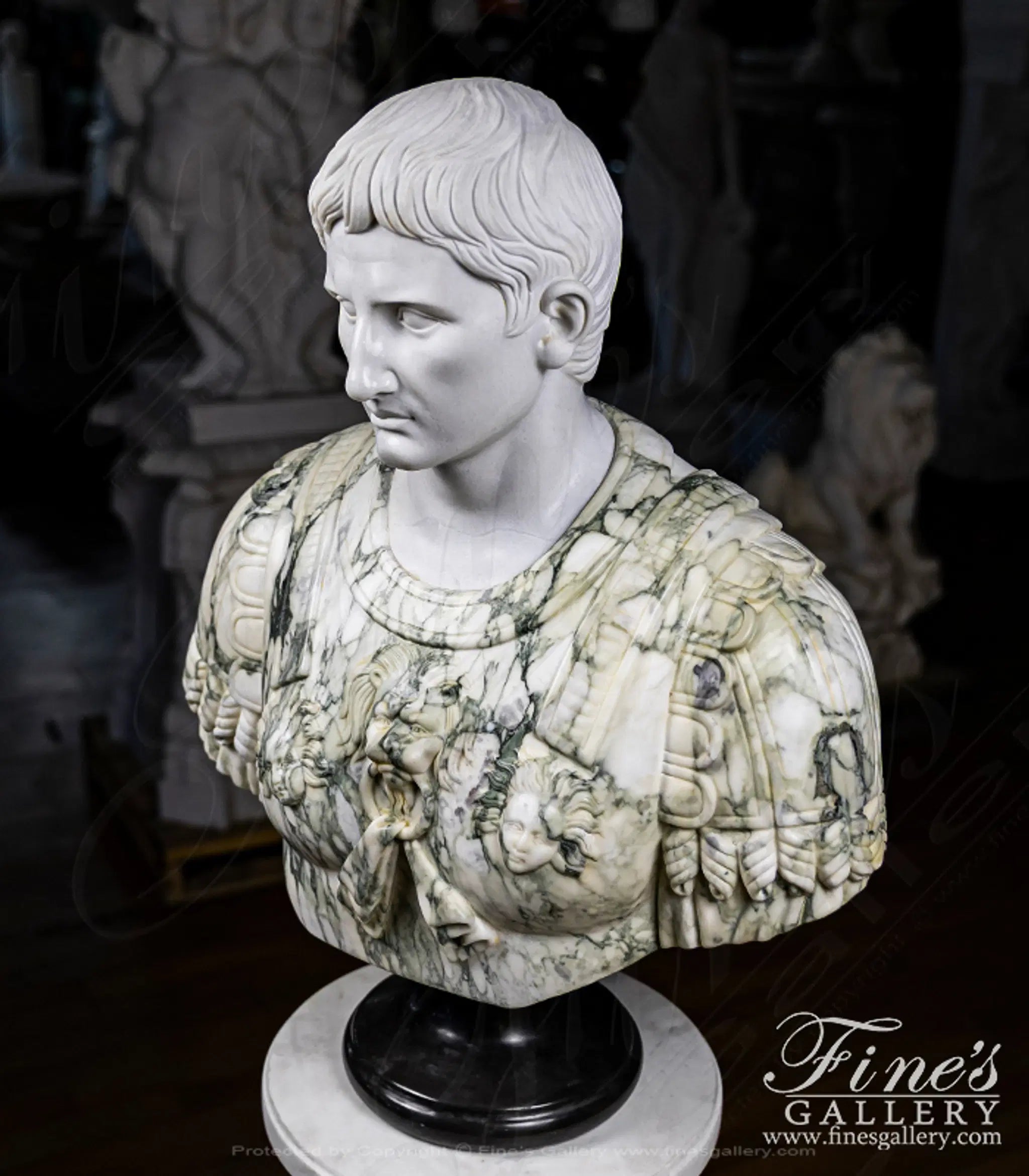 Augustus of Primaporta Bust in Statuary and Arabascato Marble
