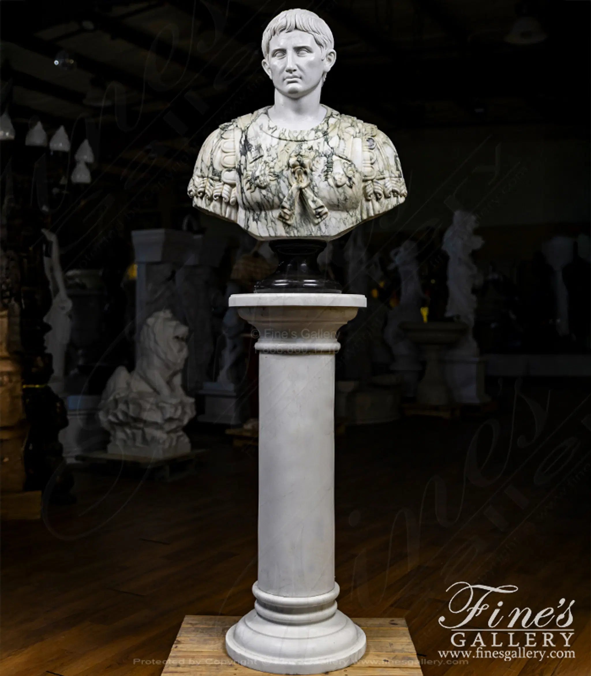 Augustus of Primaporta Bust in Statuary and Arabascato Marble