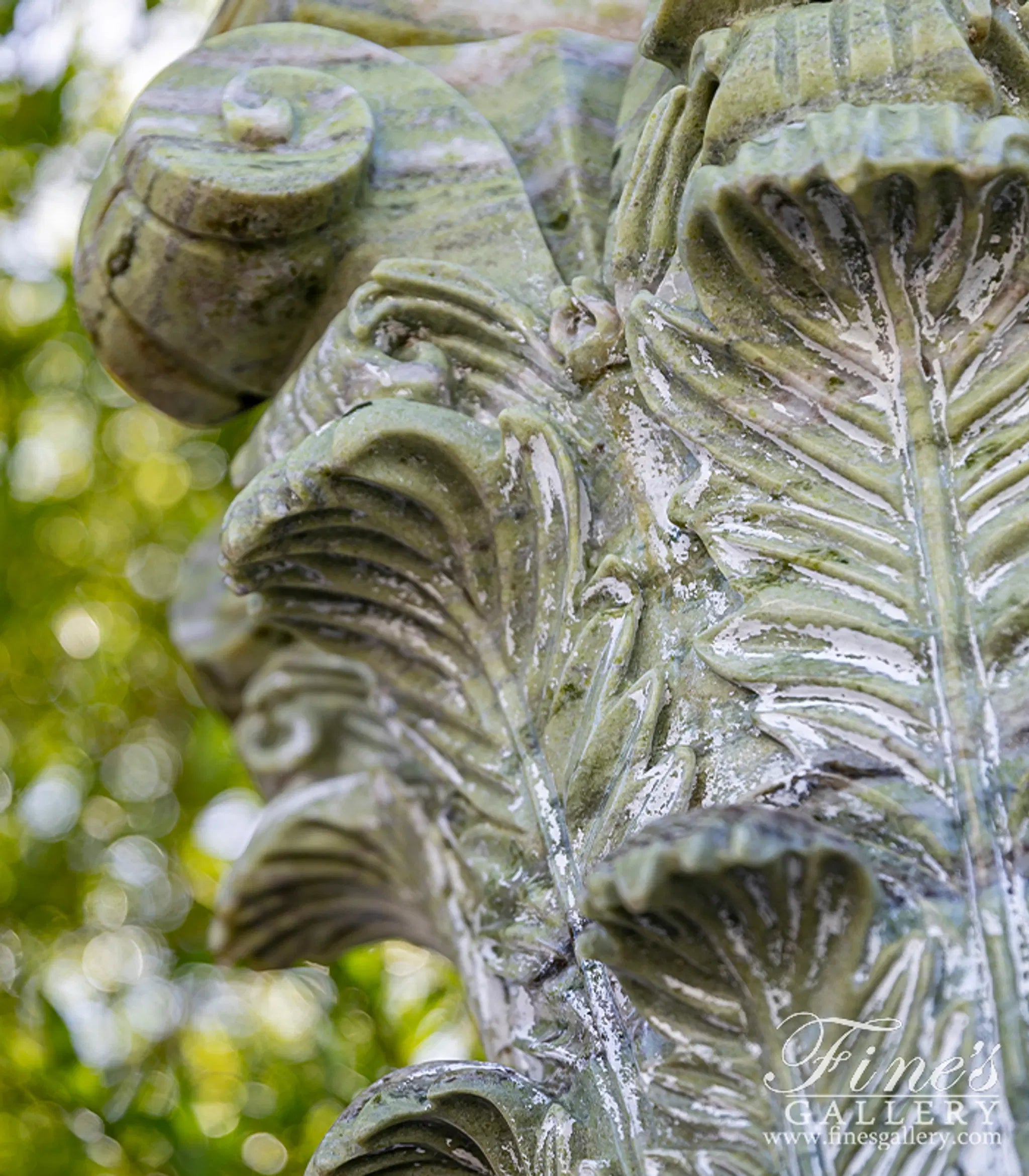 Vintage Verde Green Marble Column Pair with Hand-Carved Grape Vine Detail and Fleur Cap