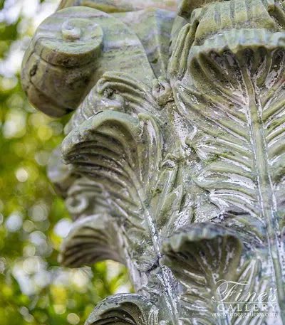 Vintage Verde Green Marble Column Pair with Hand-Carved Grape Vine Detail and Fleur Cap