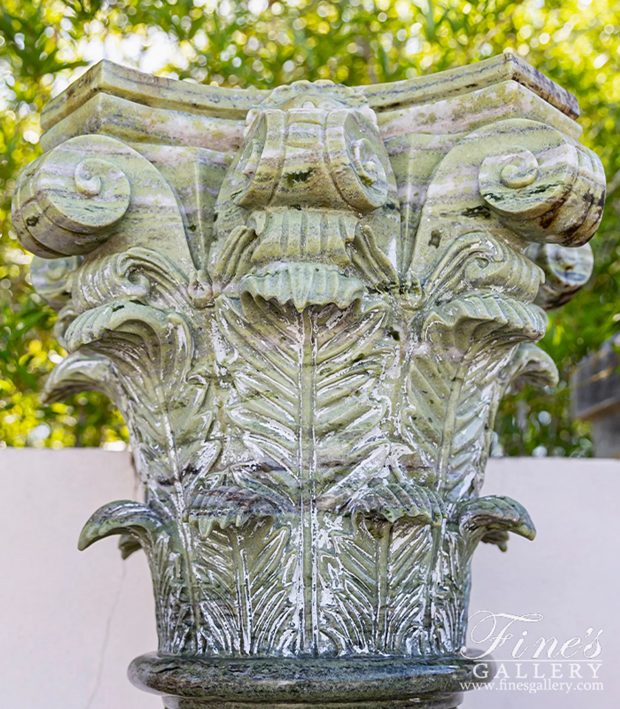 Vintage Verde Green Marble Column Pair with Hand-Carved Grape Vine Detail and Fleur Cap