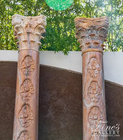 Ornate Decor Marble Column Pair