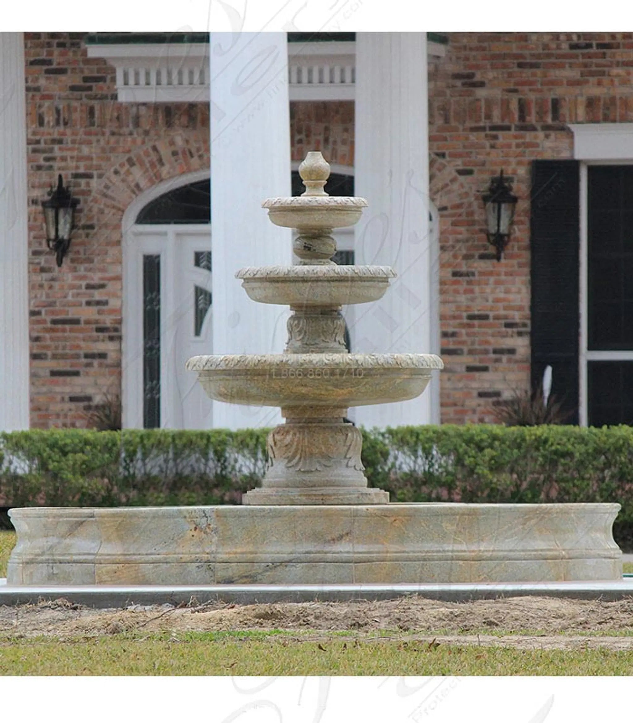 144" Diameter Traditional Acanthus Leaf Detail Fountain in Antique Gold Granite