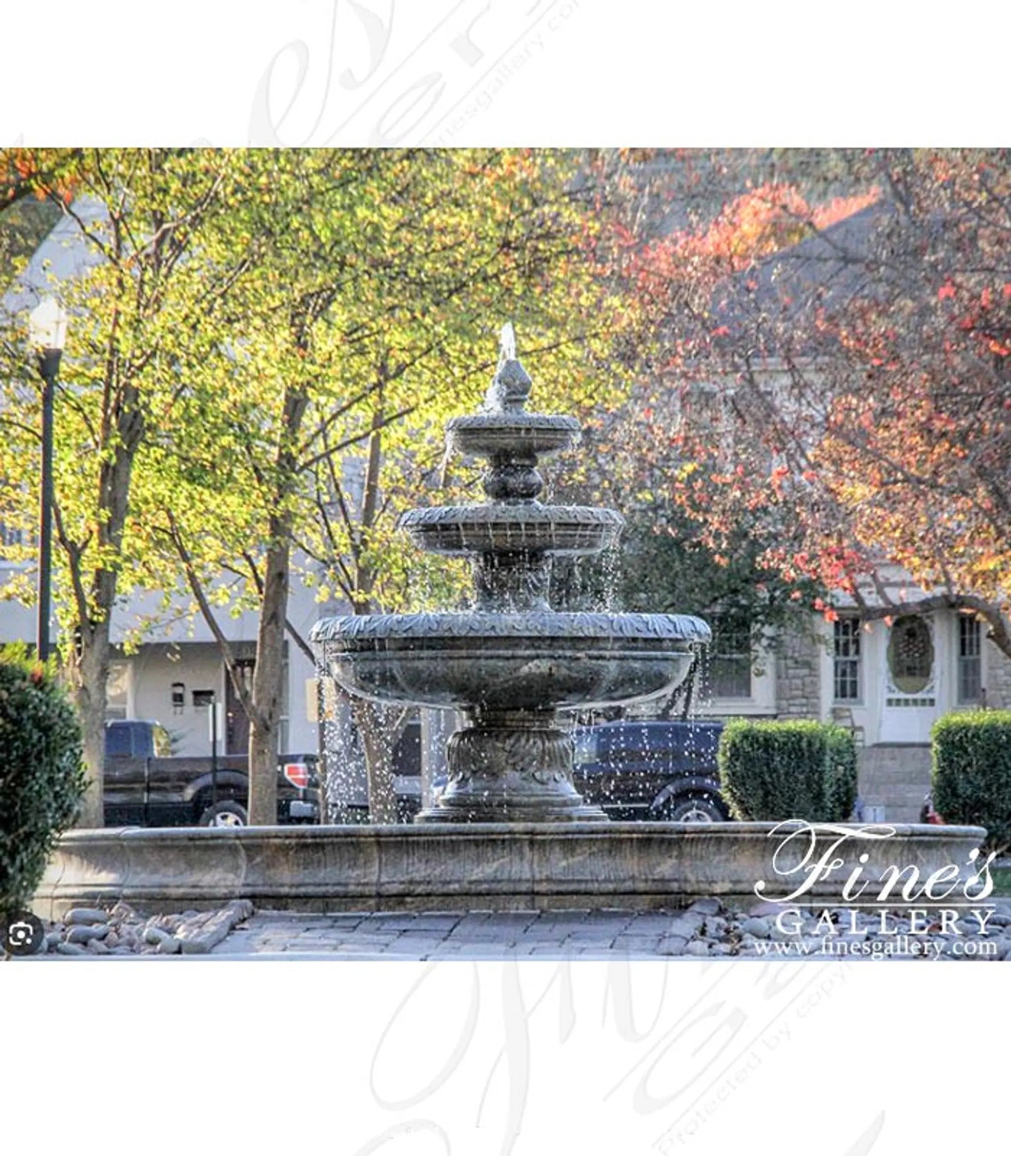 144" Diameter Traditional Acanthus Leaf Detail Fountain in Antique Gold Granite