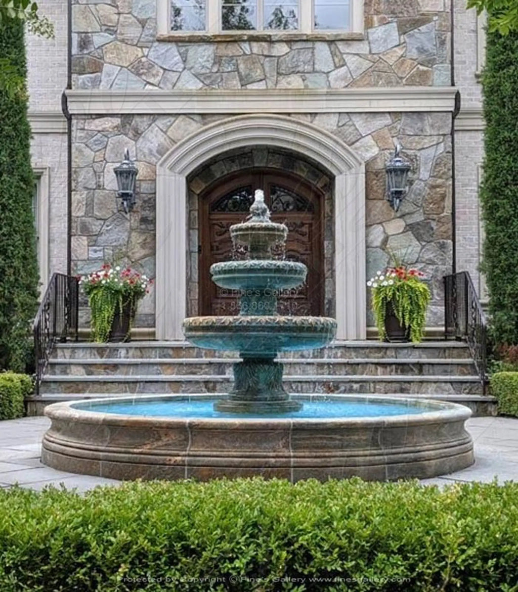 144" Diameter Traditional Acanthus Leaf Detail Fountain in Antique Gold Granite