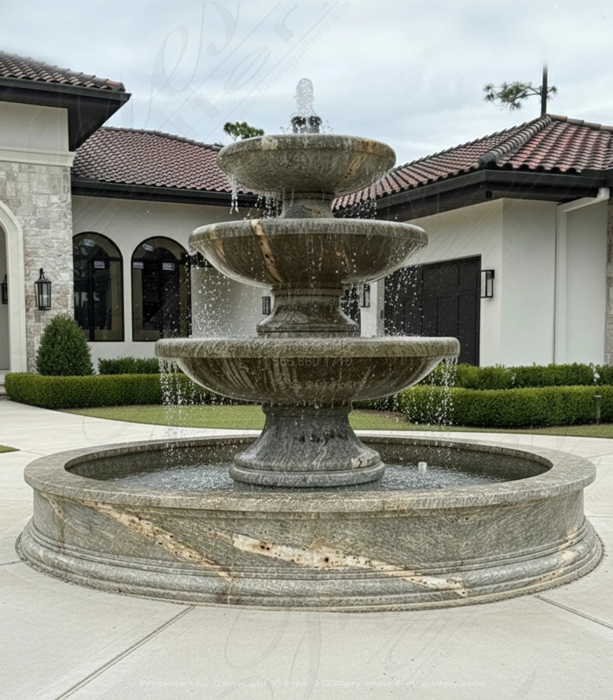Three Tier Fountain in Antique Griggio Granite