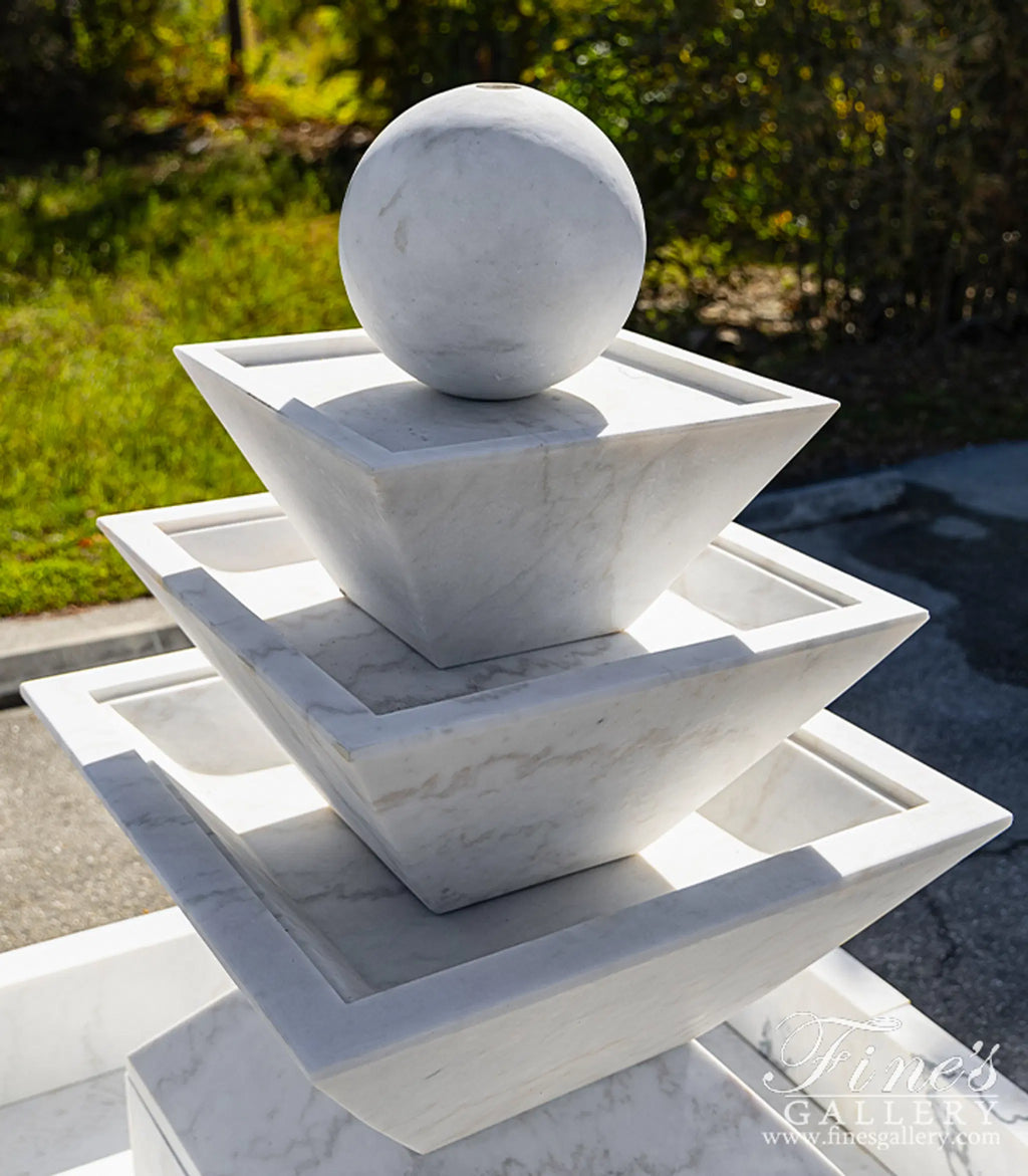A Contemporary Fountain in Statuary White Marble