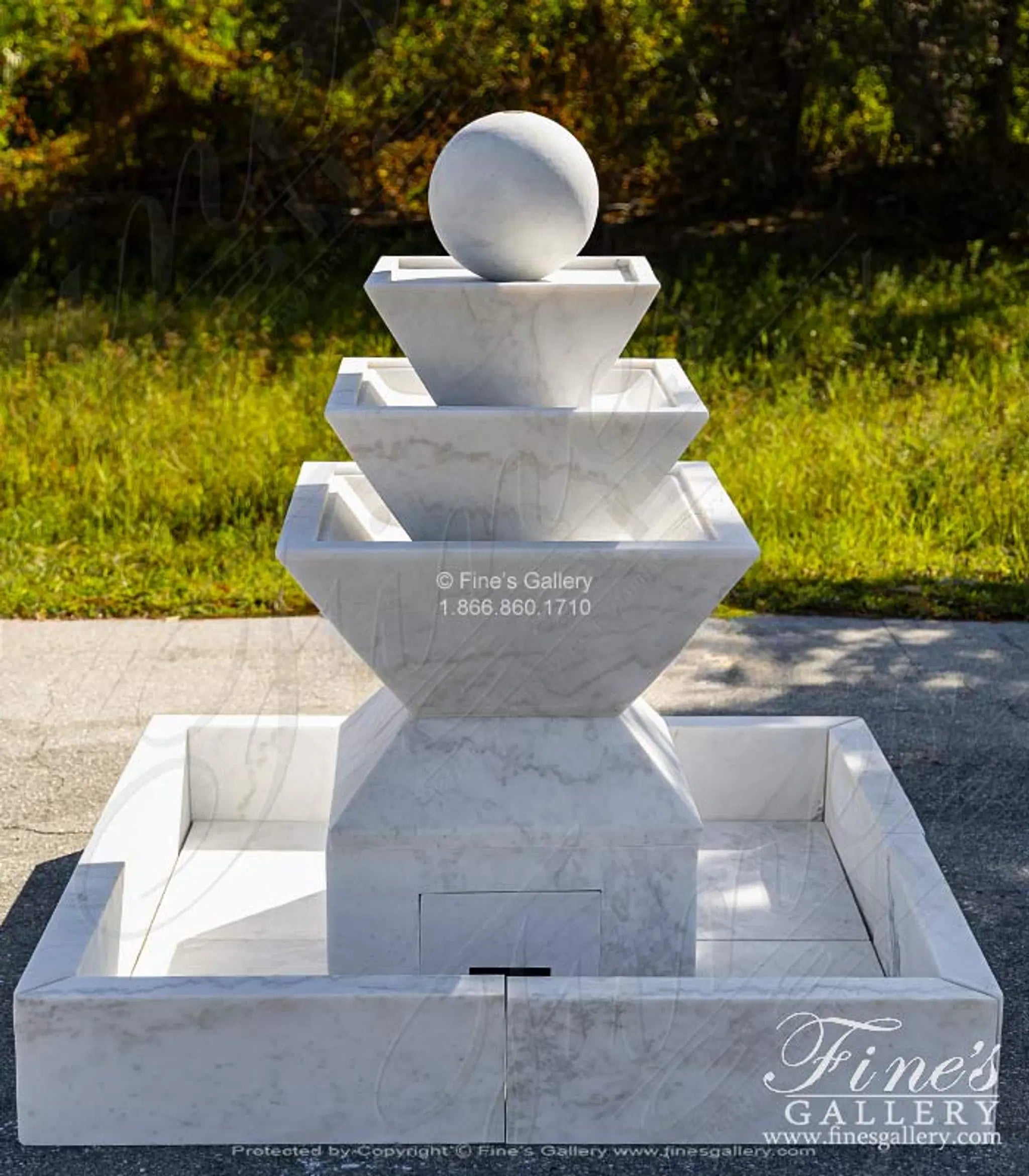 A Contemporary Fountain in Statuary White Marble