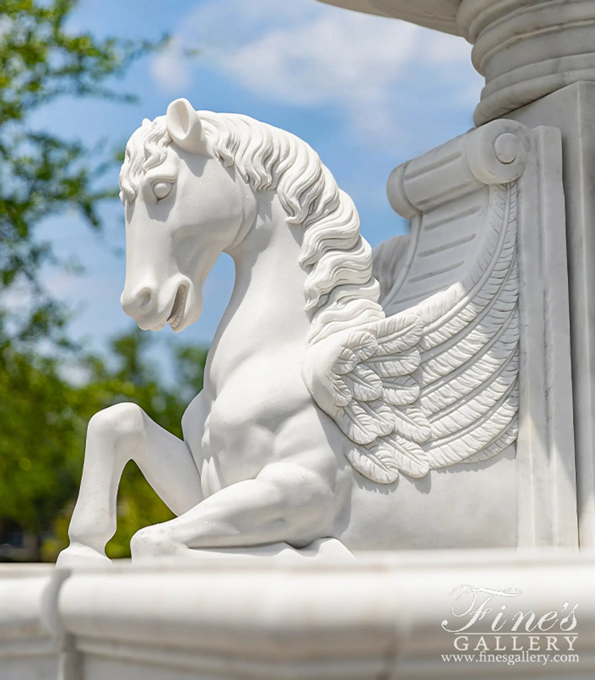 3 Tier Pegasus Fountain in Hand Carved Statuary Marble