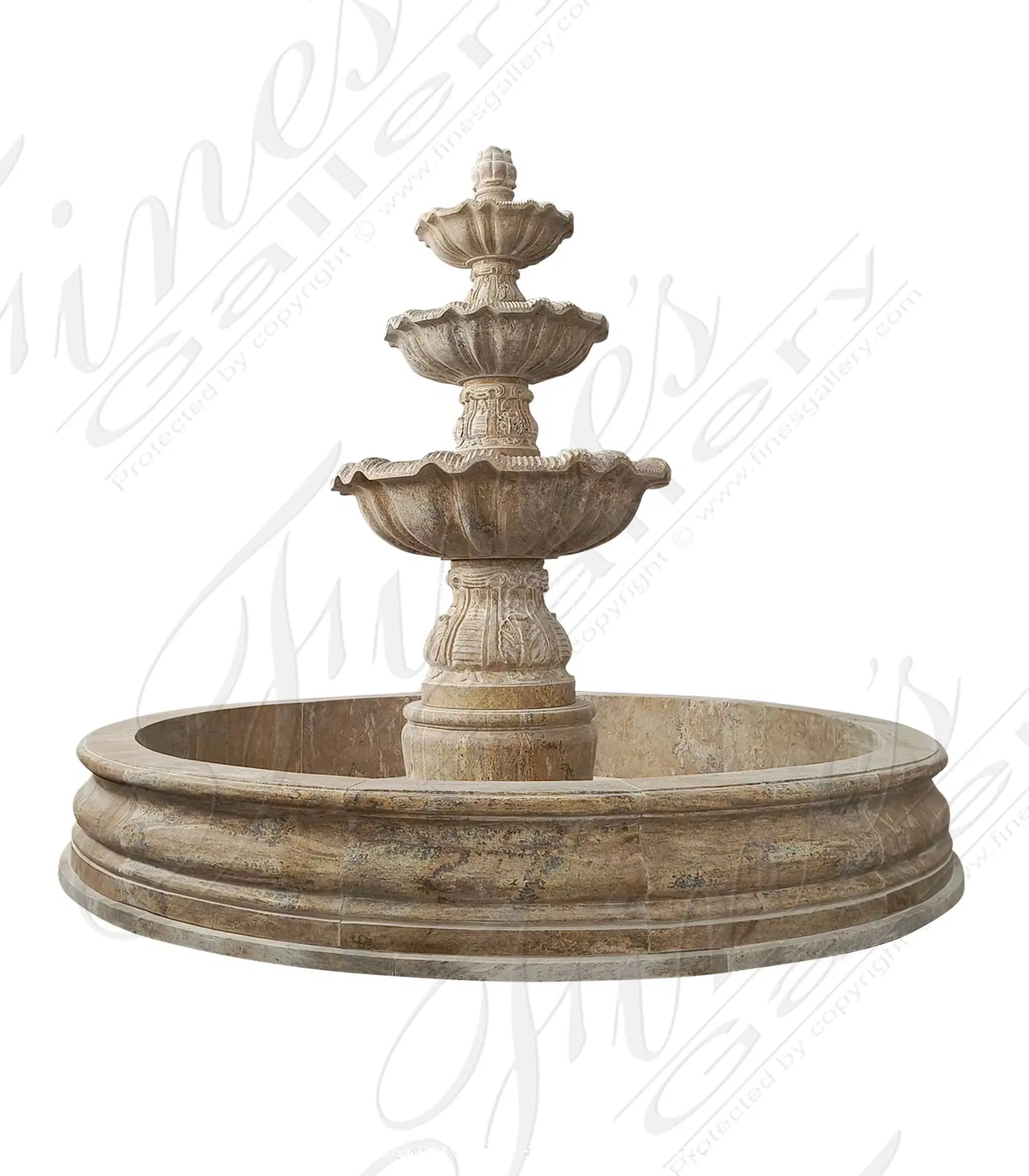 Traditional Three Tiered Scalloped Edge Fountain in Antique Gold Granite