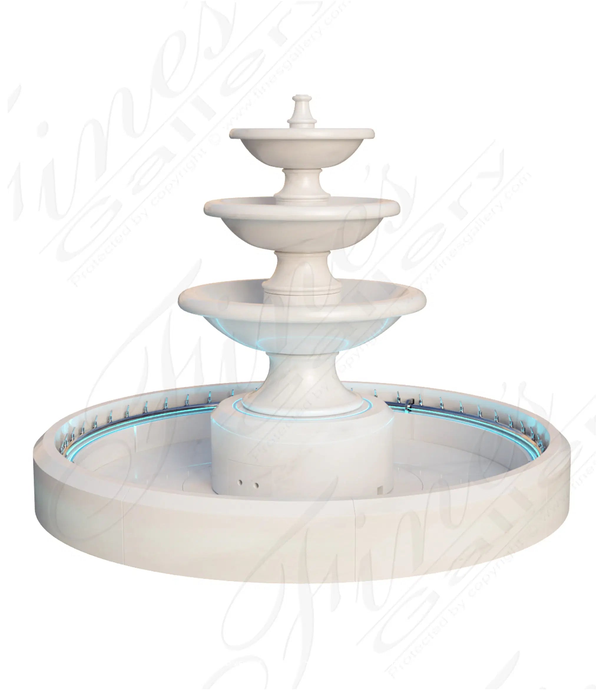 Transitional Three Tiered Fountain in Statuary Marble
