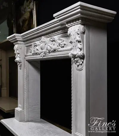 A Spectacular Carved Marble Fireplace in Statuary White Marble