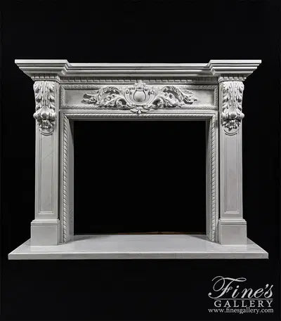 A Spectacular Carved Marble Fireplace in Statuary White Marble