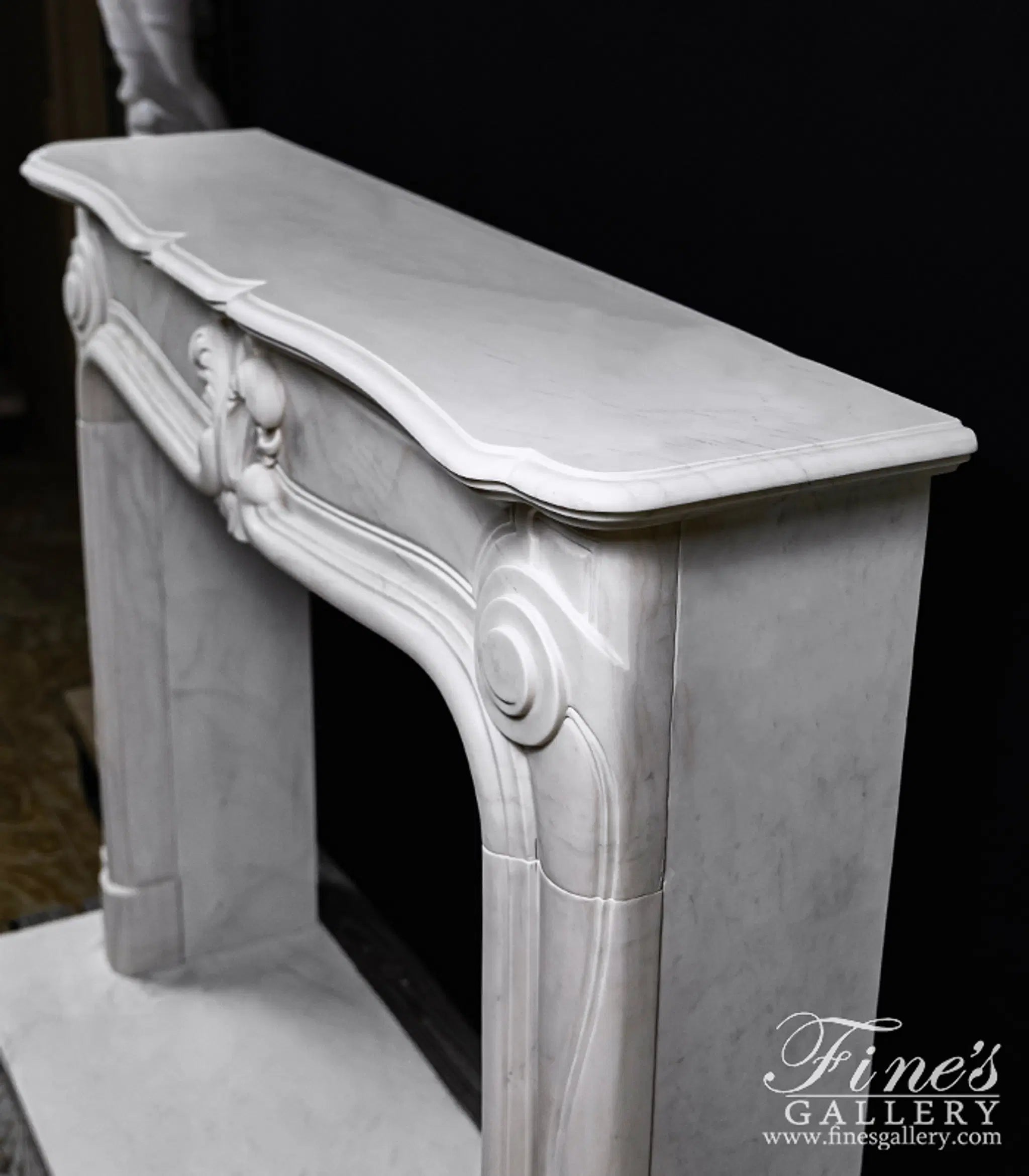 Pristine White French Style Marble Fireplace Mantel