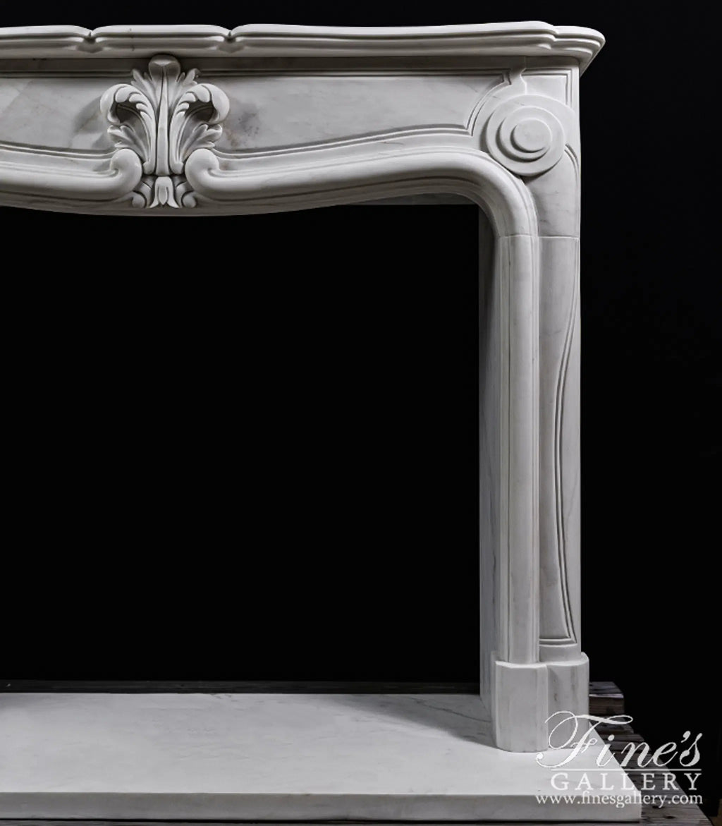 Pristine White French Style Marble Fireplace Mantel