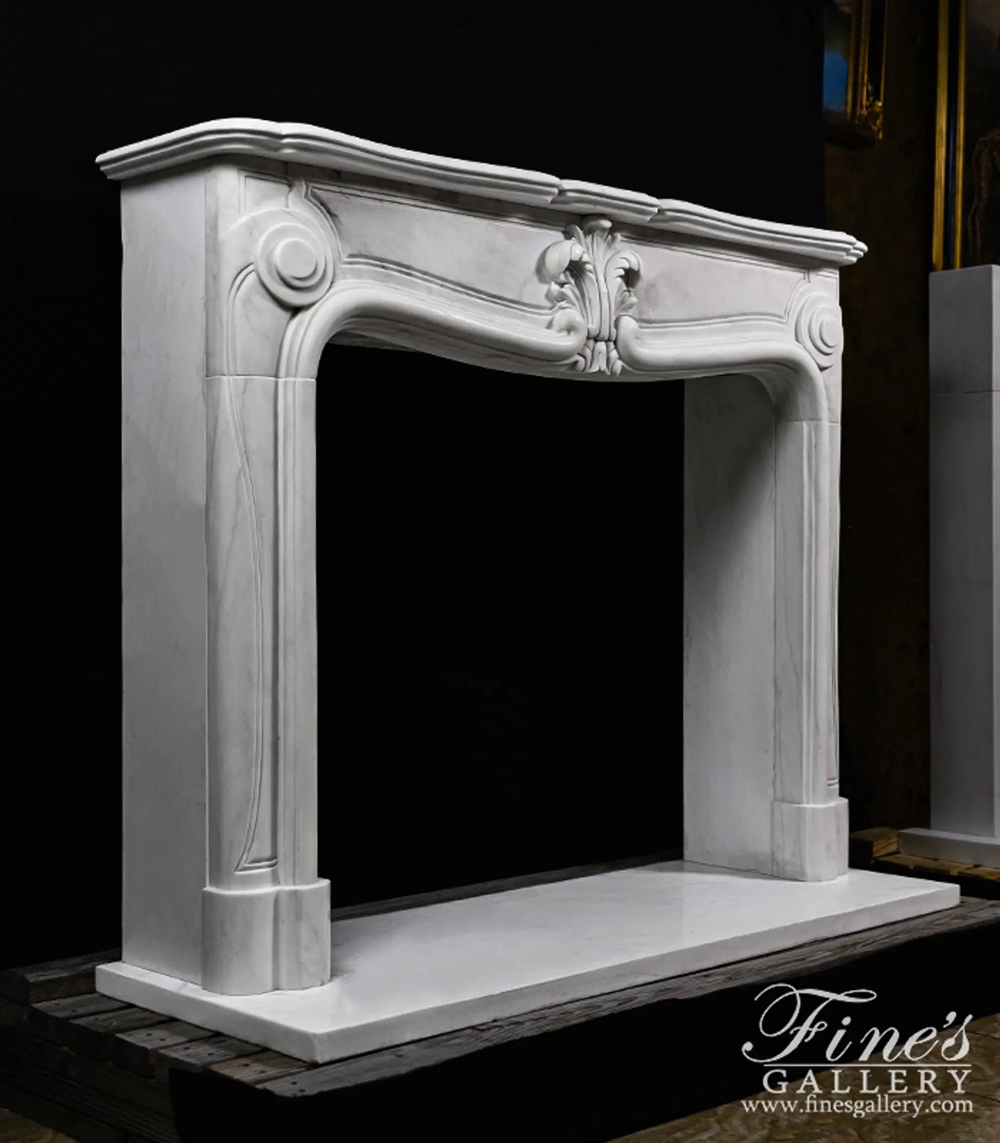 Pristine White French Style Marble Fireplace Mantel