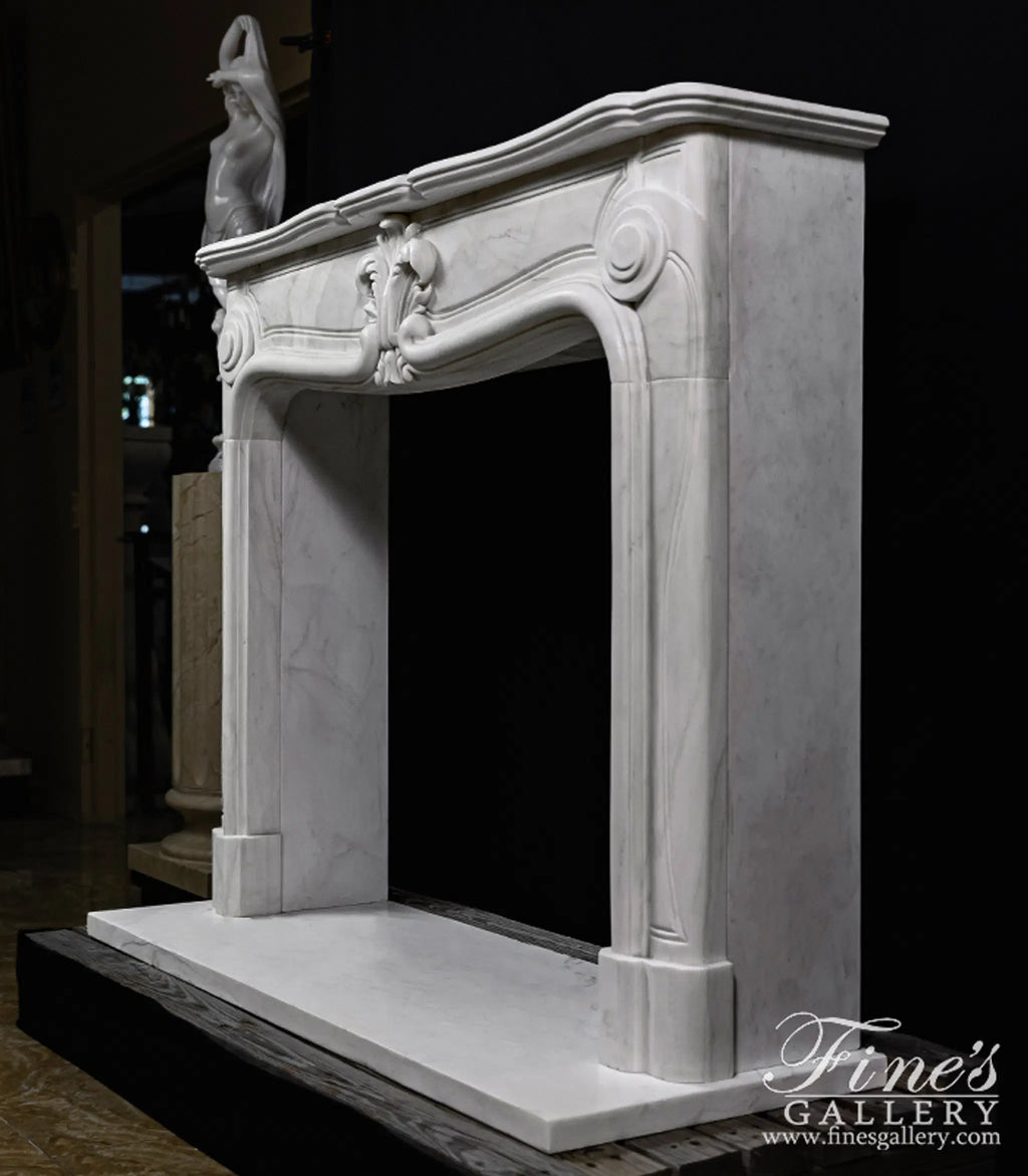 Pristine White French Style Marble Fireplace Mantel