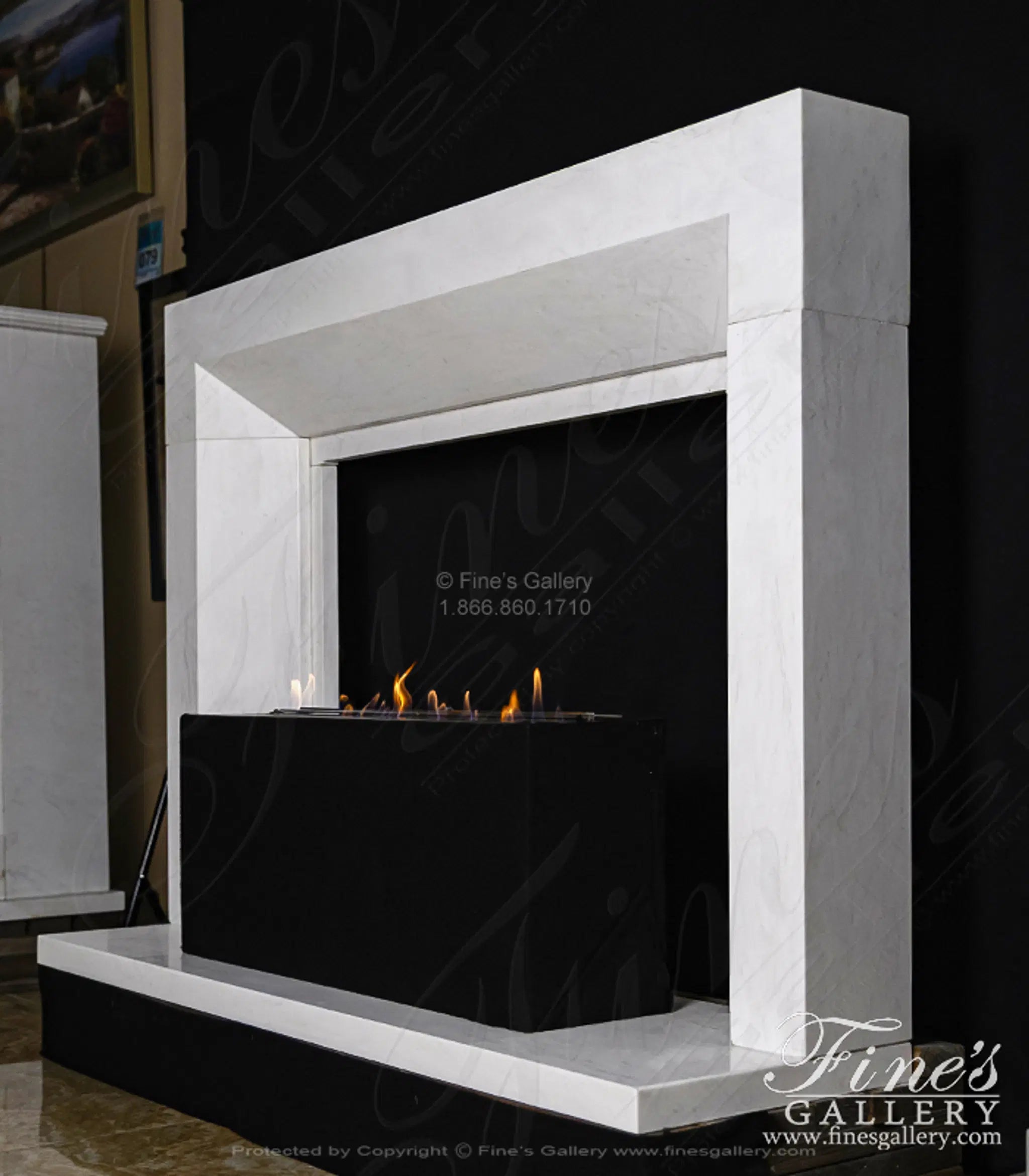 Modern Fireplace in Solid Statuary Marble
