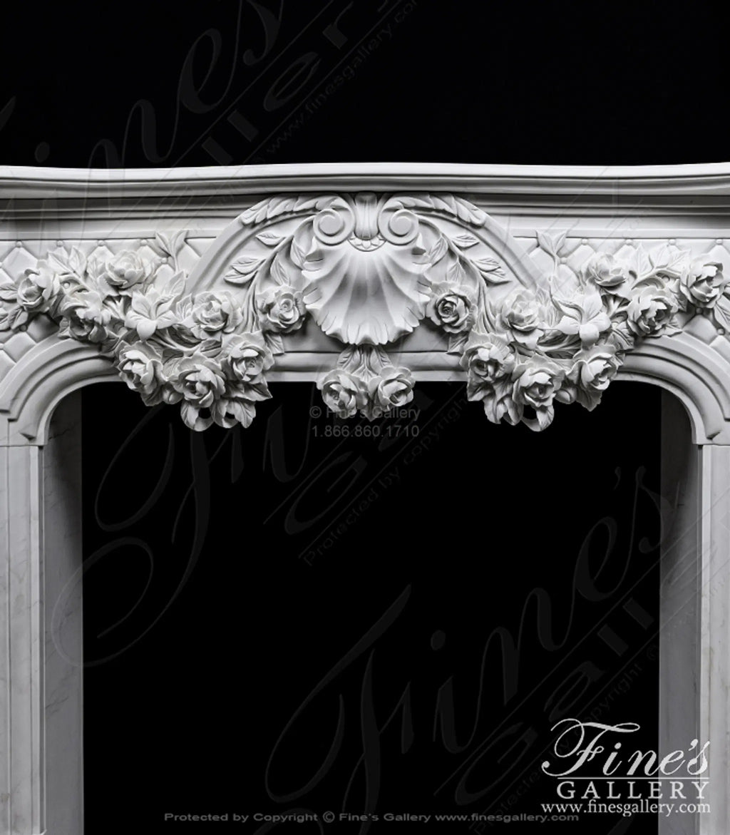 Ornate French Marble Fireplace with Rose Garlands in Deep Relief