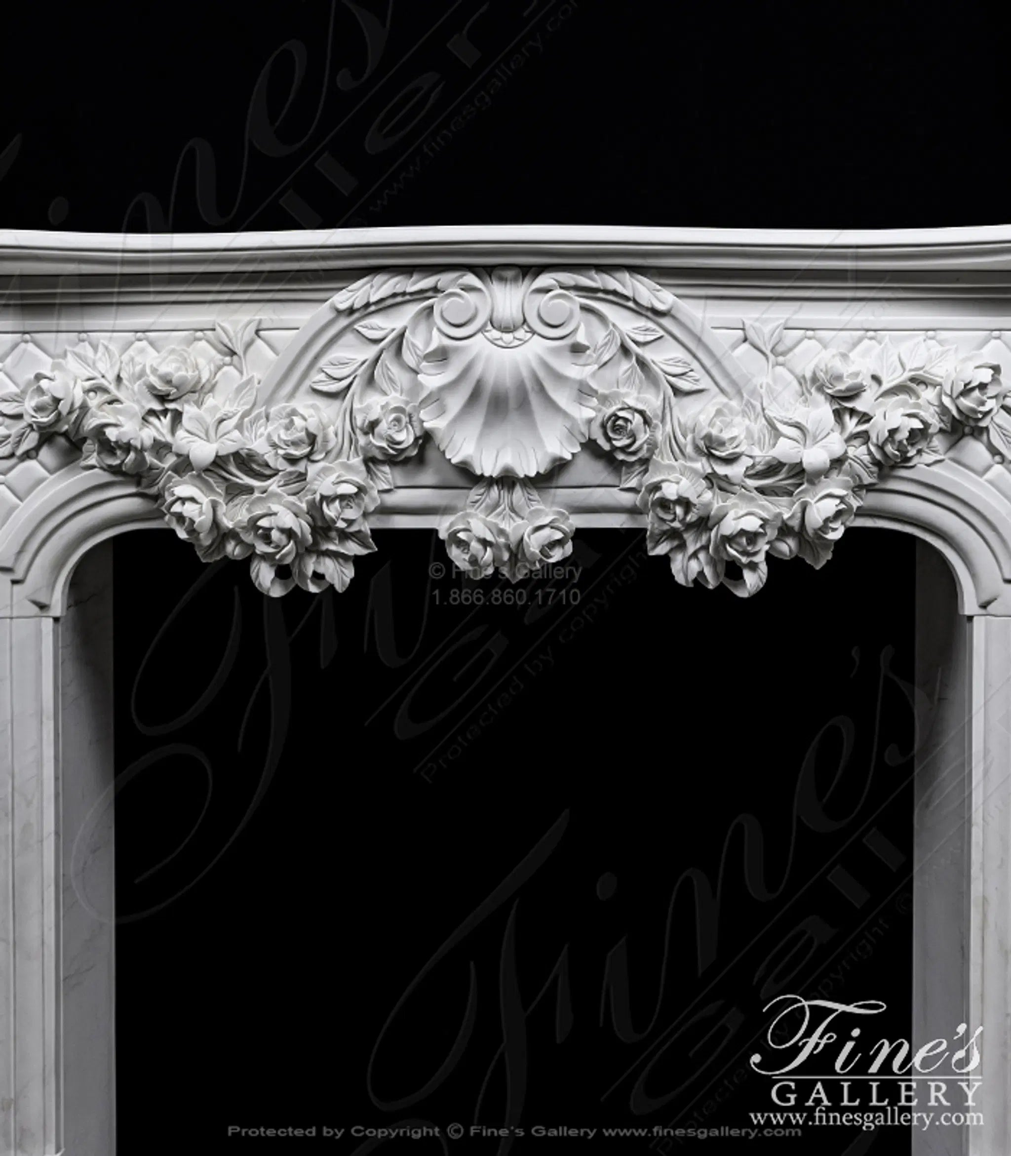 Ornate French Marble Fireplace with Rose Garlands in Deep Relief