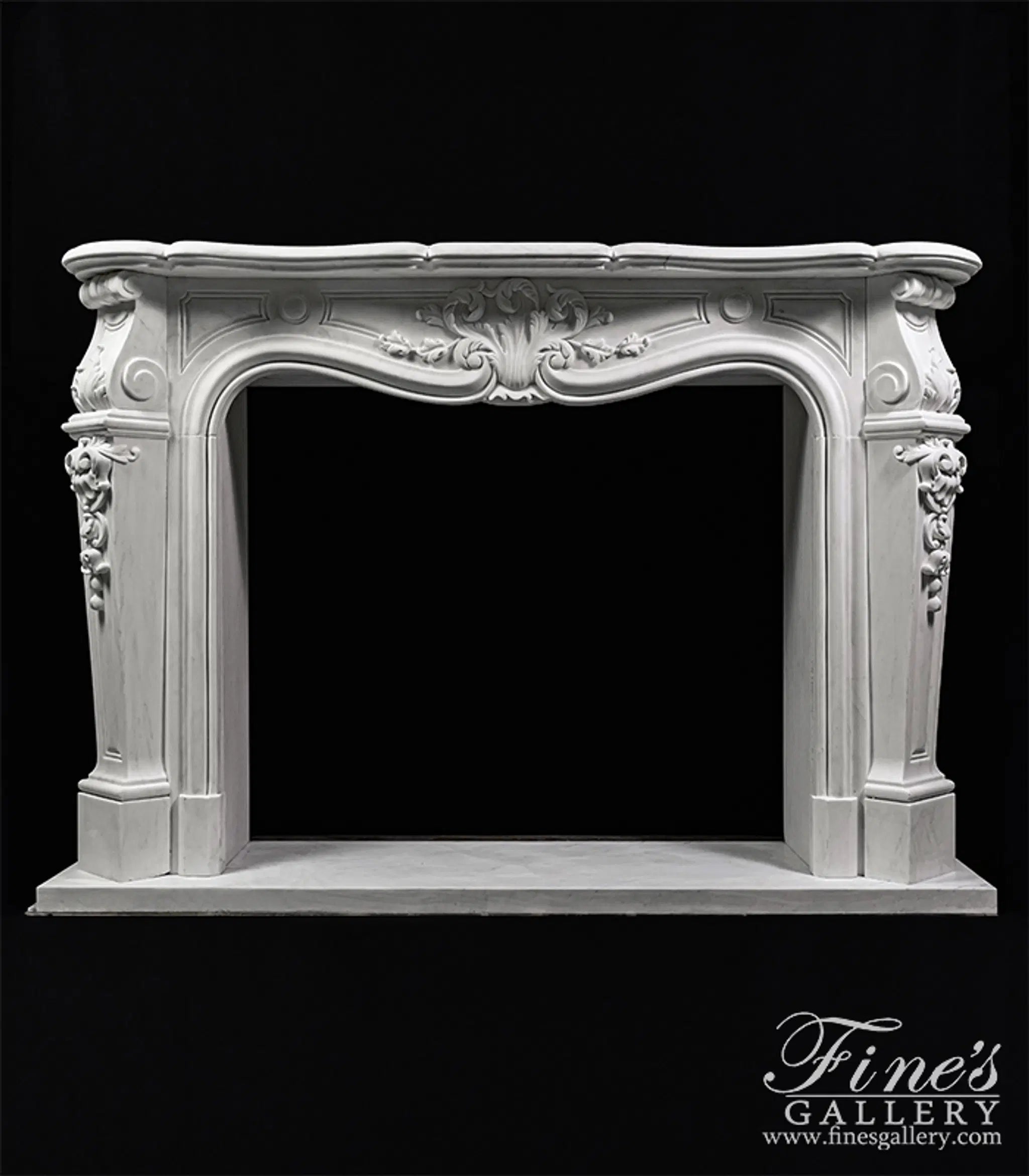 Louis XV French Style Marble Fireplace Mantel in Statuary Marble