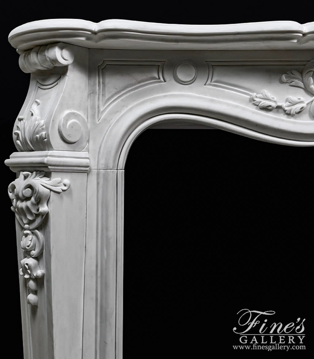Louis XV French Style Marble Fireplace Mantel in Statuary Marble