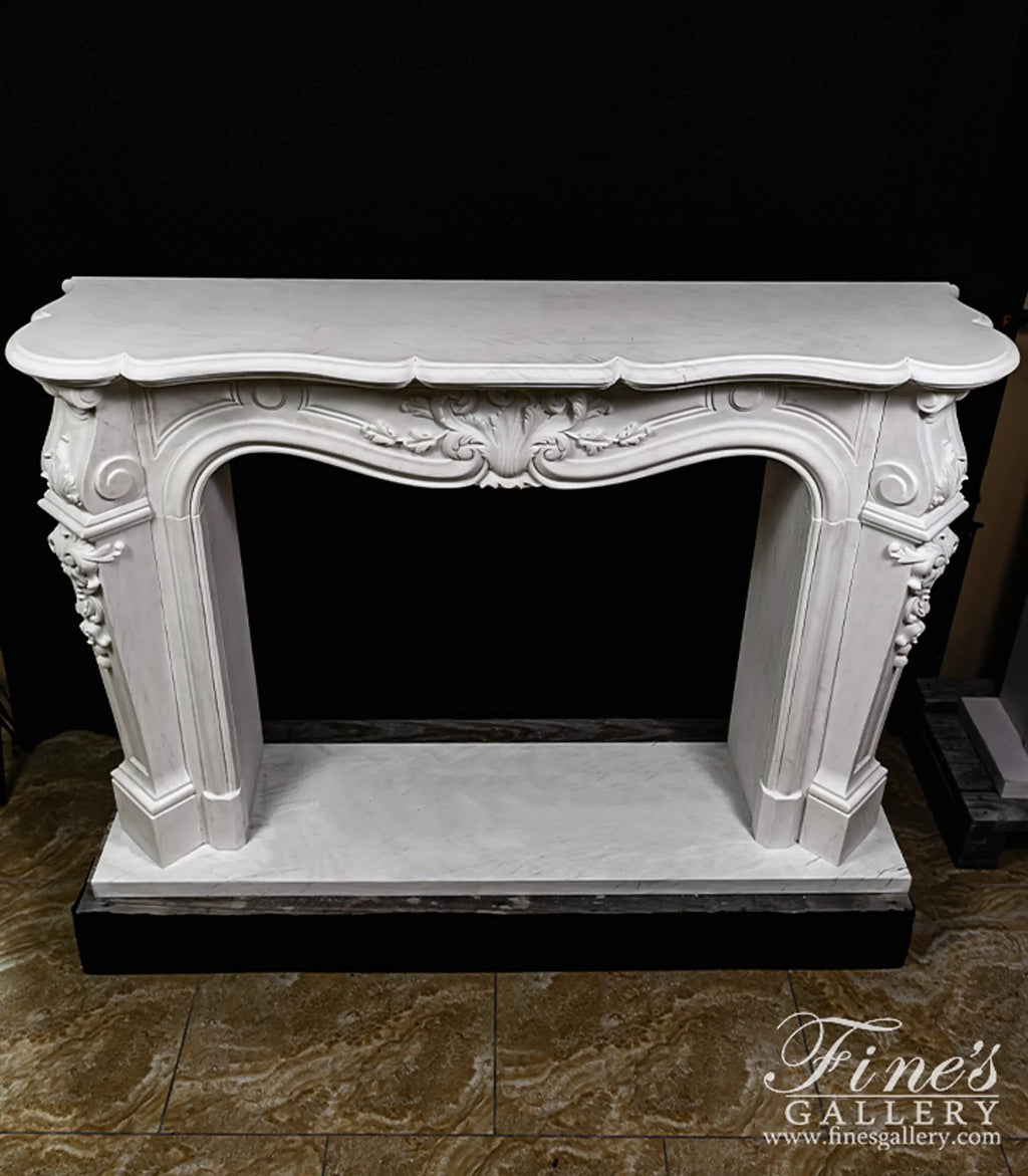 Louis XV French Style Marble Fireplace Mantel in Statuary Marble