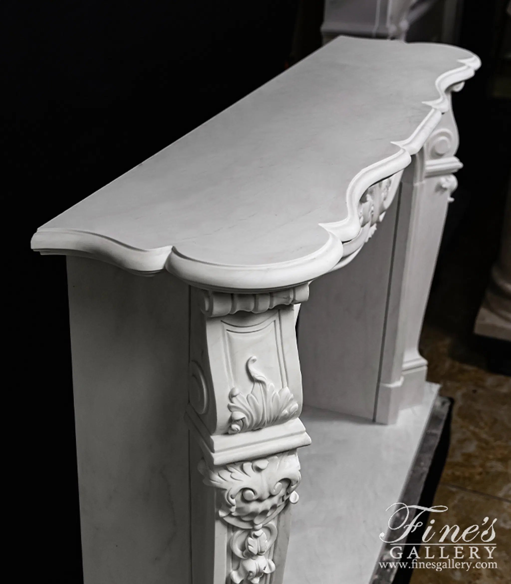 Louis XV French Style Marble Fireplace Mantel in Statuary Marble