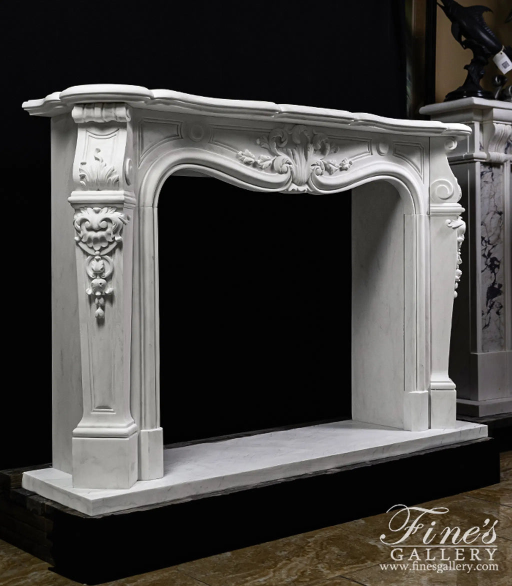 Louis XV French Style Marble Fireplace Mantel in Statuary Marble