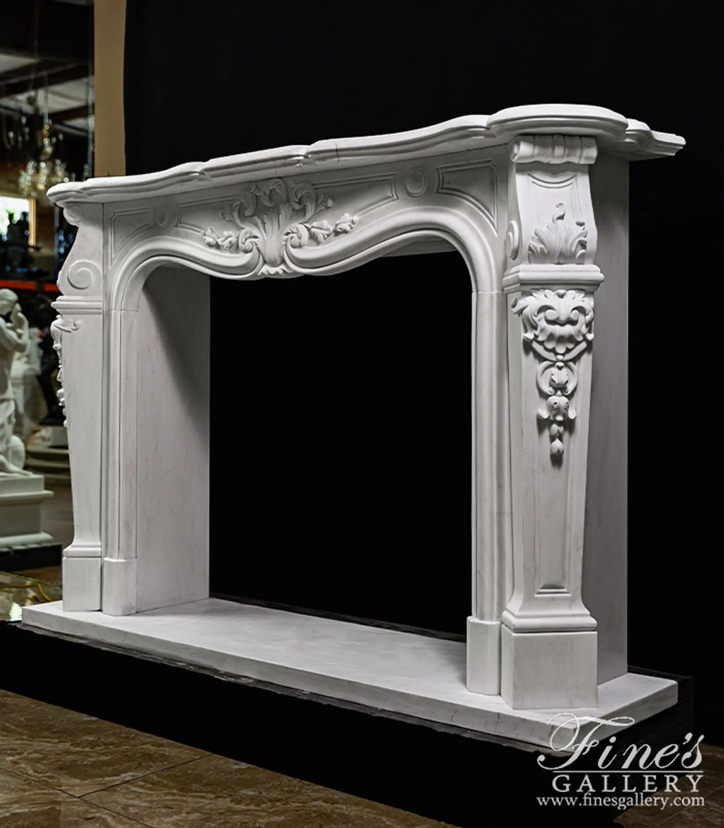 Louis XV French Style Marble Fireplace Mantel in Statuary Marble