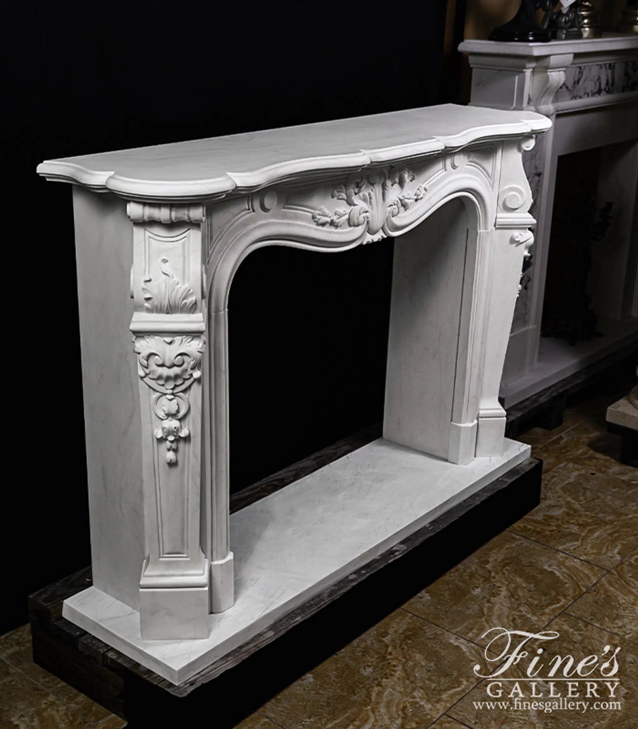 Louis XV French Style Marble Fireplace Mantel in Statuary Marble