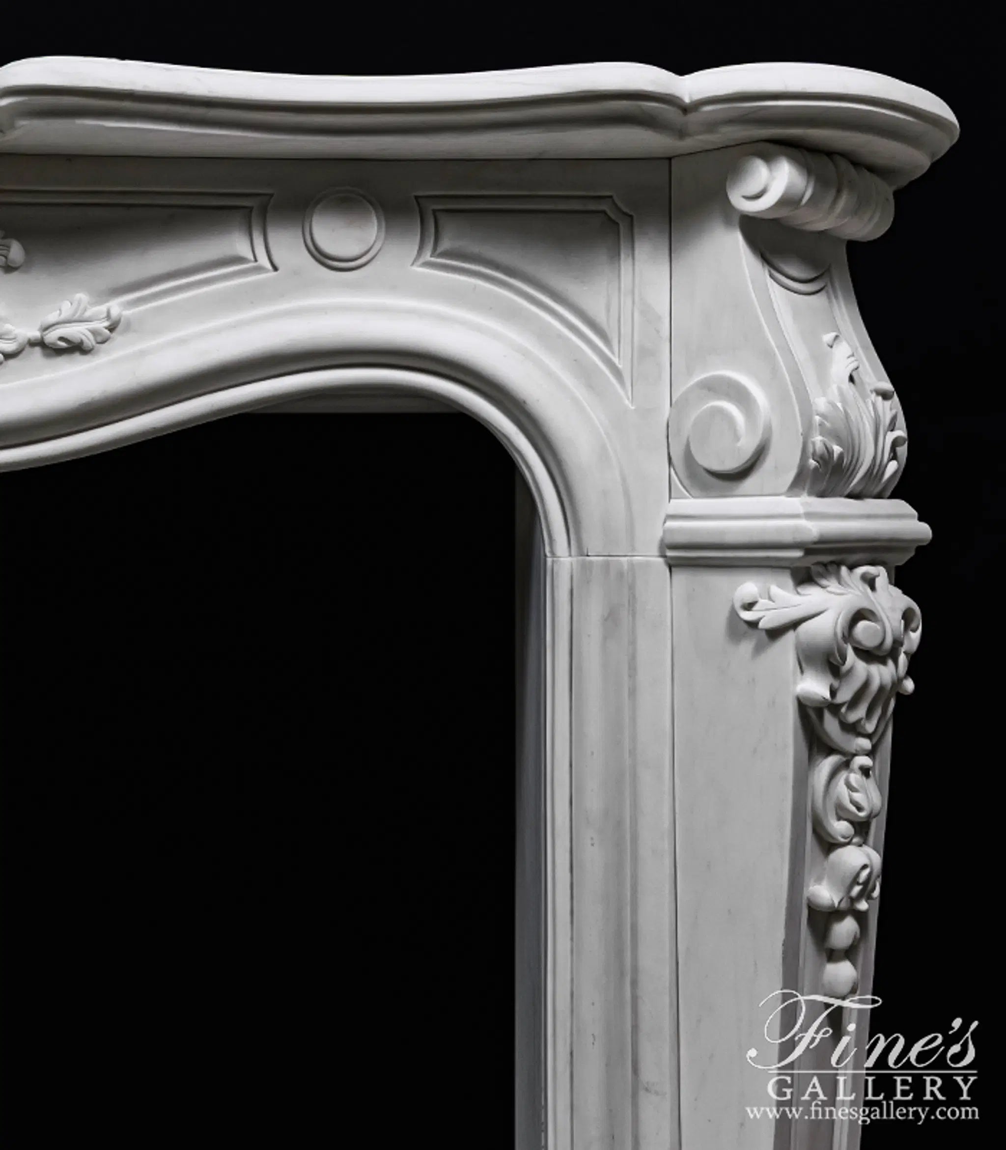 Louis XV French Style Marble Fireplace Mantel in Statuary Marble