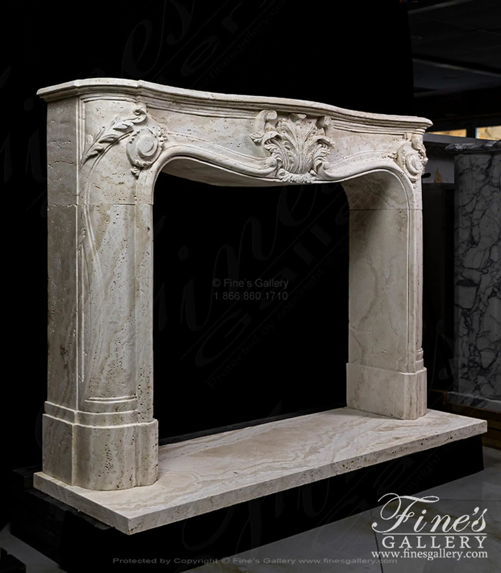 French Ivory Travertine Fireplace Mantel