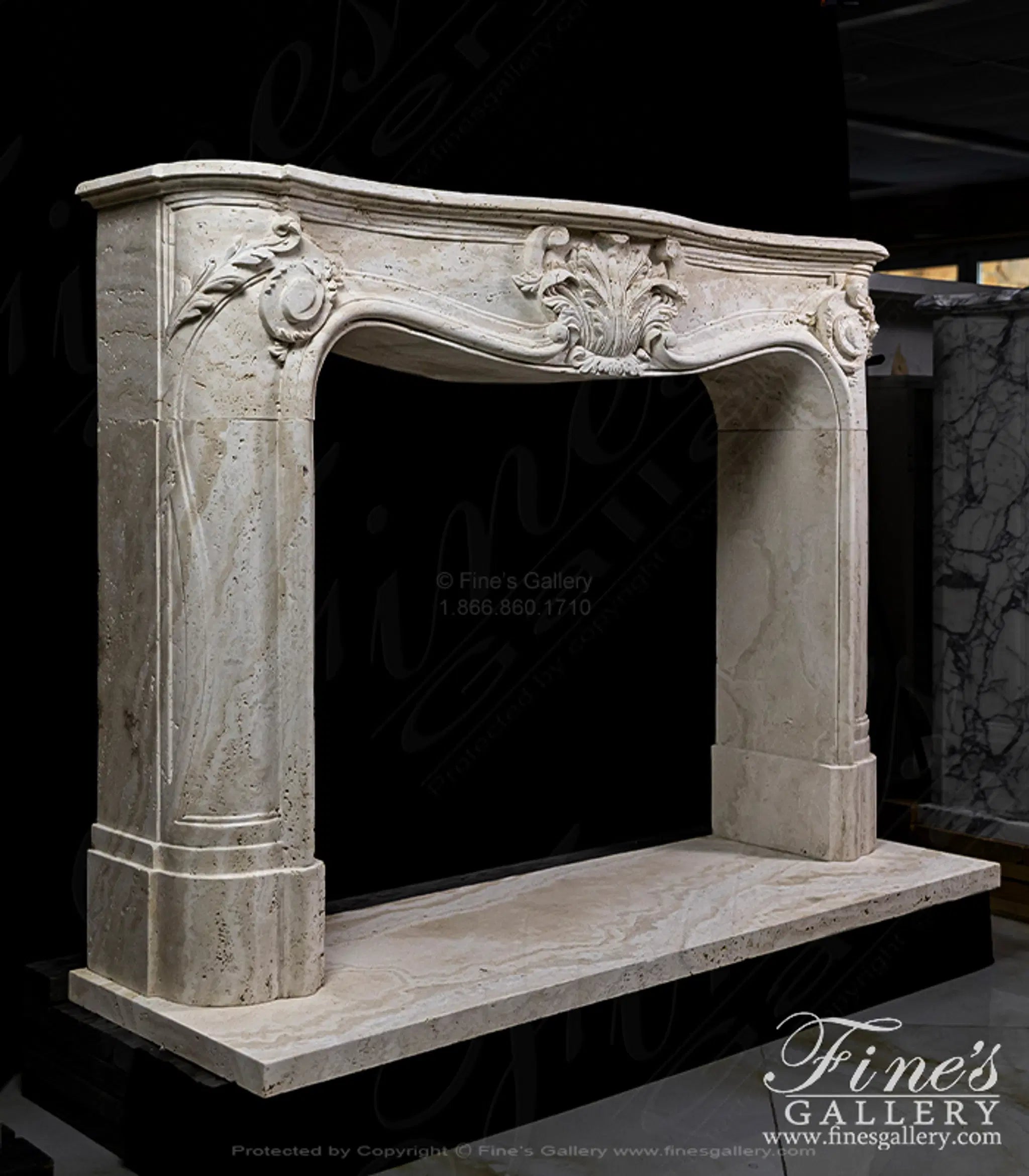 French Ivory Travertine Fireplace Mantel