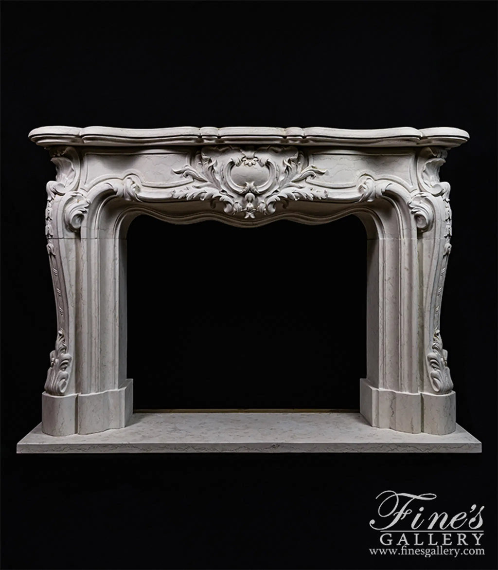 Exquisite Solid French Style Mantel In Italian Bianco Perlino Marble