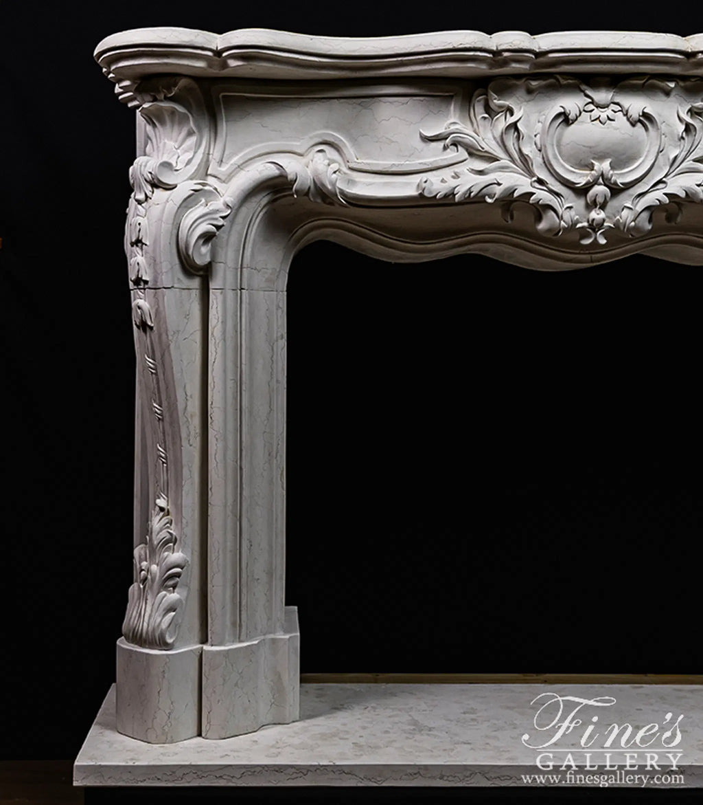 Exquisite Solid French Style Mantel In Italian Bianco Perlino Marble