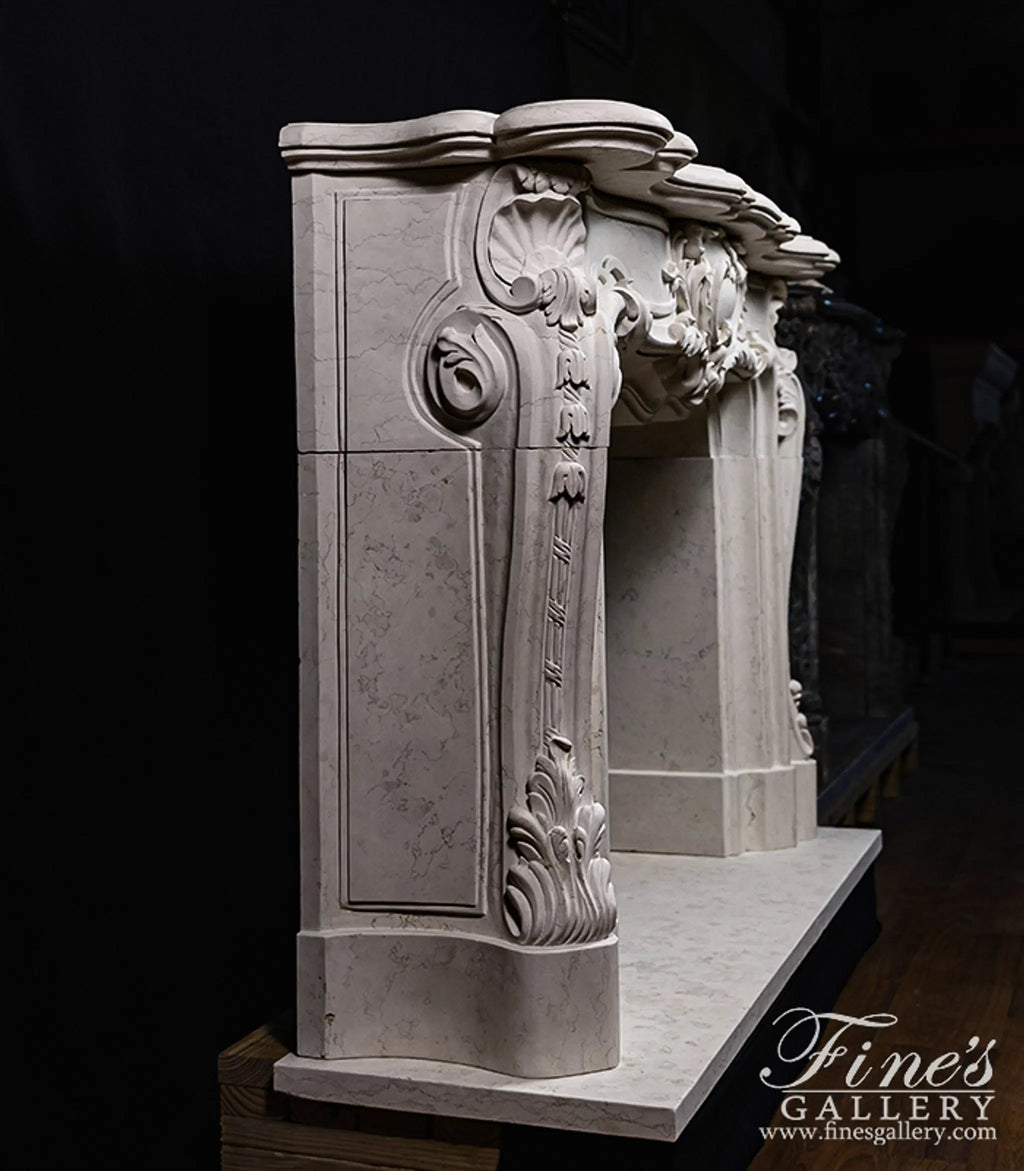 Exquisite Solid French Style Mantel In Italian Bianco Perlino Marble