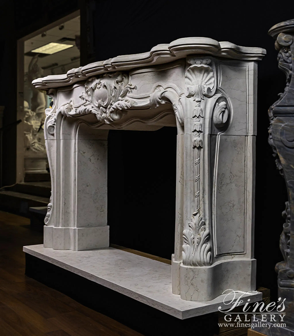 Exquisite Solid French Style Mantel In Italian Bianco Perlino Marble